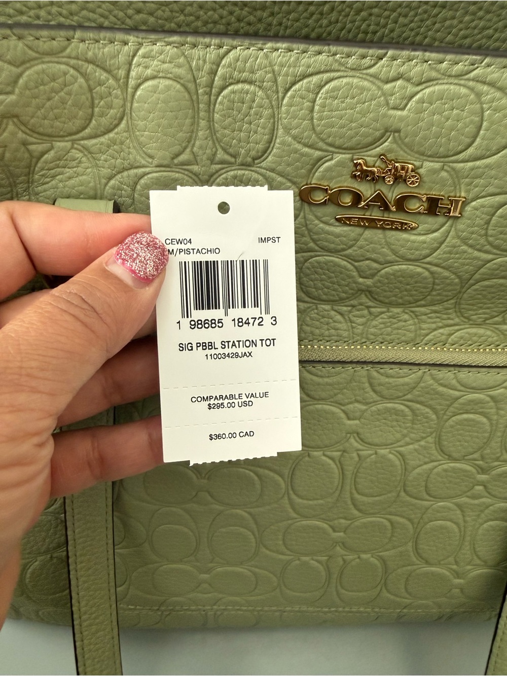 COACH OUTLET embossed leather Station Tote in Pistachio - Picture 8 of 12